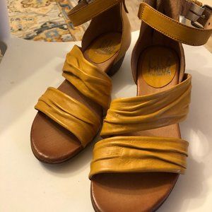 Miz Mooz Leather Heeled Sandals - Cassie /Marigold, EU 38(US 7.5-8)